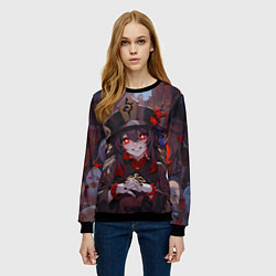 Свитшот женский Ху тао с призраками - Геншин, цвет: 3D-черный — фото 2