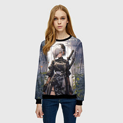 Свитшот женский Nier automata девушка с мечами, цвет: 3D-черный — фото 2