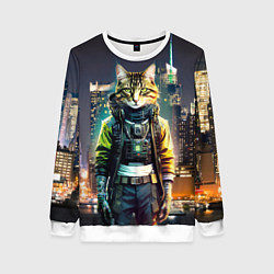 Свитшот женский Cool cat in New York city at night, цвет: 3D-белый