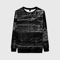 Женский свитшот Чертеж ракеты на чёрном фоне