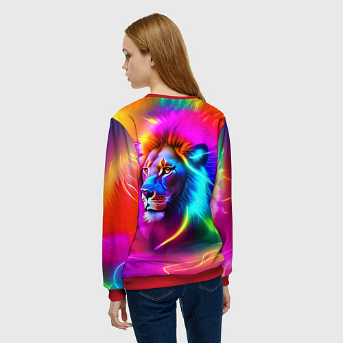 Женский свитшот Неоновый лев в цветовой абстракции / 3D-Красный – фото 4