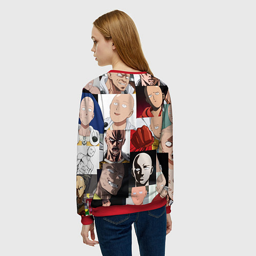 Женский свитшот Saitama - many faces / 3D-Красный – фото 4