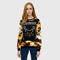 Свитшот женский Paramore рок кот и огонь, цвет: 3D-черный — фото 2