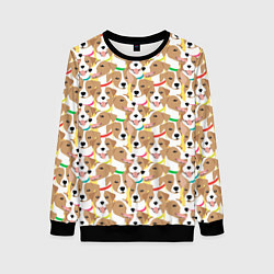 Свитшот женский Джек рассел терьер в разноцветных ошейниках, цвет: 3D-черный