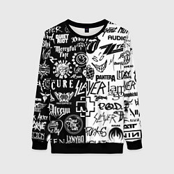 Свитшот женский Логотипы лучших рок групп, цвет: 3D-черный