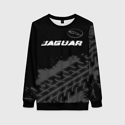 Свитшот женский Jaguar speed на темном фоне со следами шин: символ, цвет: 3D-черный