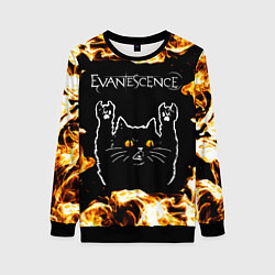 Свитшот женский Evanescence рок кот и огонь, цвет: 3D-черный