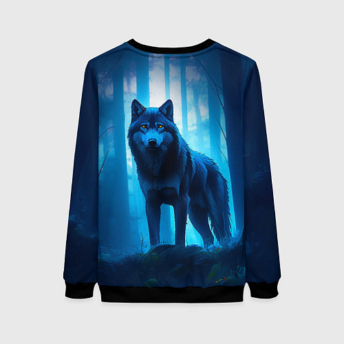 Женский свитшот Волк в ночном лесу / 3D-Черный – фото 2