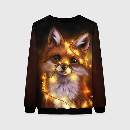 Женский свитшот Лисенок в гирлянде / 3D-Черный – фото 2