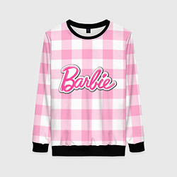 Свитшот женский Барби лого розовая клетка, цвет: 3D-черный