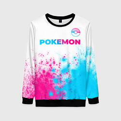 Свитшот женский Pokemon neon gradient style: символ сверху, цвет: 3D-черный