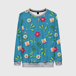 Свитшот женский Цветы и зеленые веточки, цвет: 3D-меланж