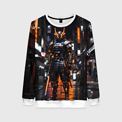 Свитшот женский Кибер робот самурай от нейросети, цвет: 3D-белый
