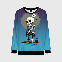 Свитшот женский Funny skeleton - neural network - halloween, цвет: 3D-черный