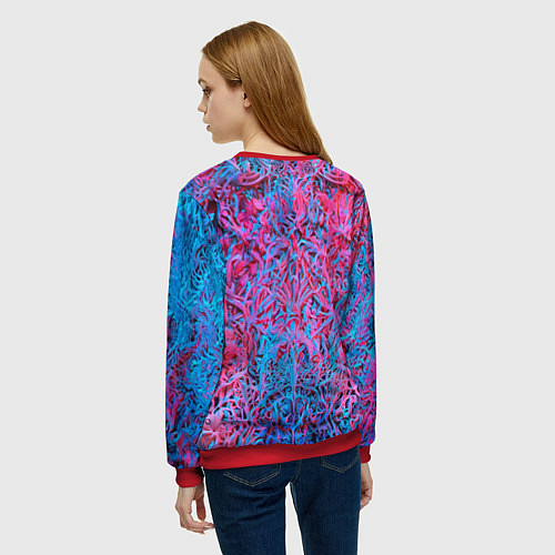 Женский свитшот Лис из розово-голубых узоров / 3D-Красный – фото 4