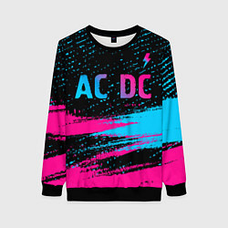 Свитшот женский AC DC - neon gradient: символ сверху, цвет: 3D-черный