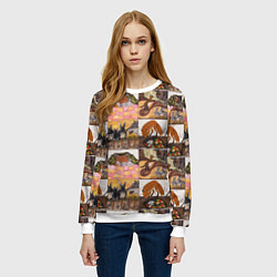 Свитшот женский Коллаж из рисунков с лисой, цвет: 3D-белый — фото 2