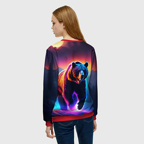 Женский свитшот Люминесцентный медведь гризли / 3D-Красный – фото 4