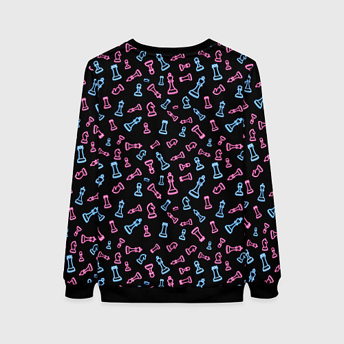 Женский свитшот Неоновые розовые и голубые шахматные фигуры на чер / 3D-Черный – фото 2