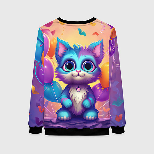 Женский свитшот Котик с воздушными шариками / 3D-Черный – фото 2