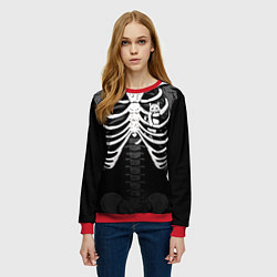 Свитшот женский Скелет: ребра с котиком, цвет: 3D-красный — фото 2