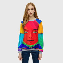 Свитшот женский Девушка красноликая овал в прямоугольнике, цвет: 3D-меланж — фото 2