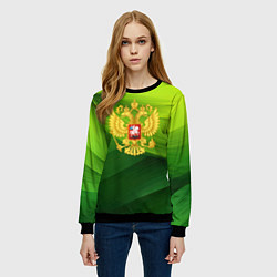 Свитшот женский Золотистый герб России на зеленом фоне, цвет: 3D-черный — фото 2