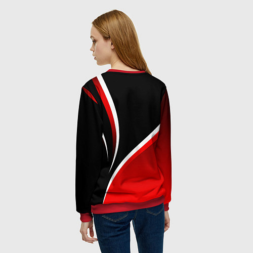 Женский свитшот Кавасаки - красные волны / 3D-Красный – фото 4