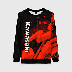 Свитшот женский Кавасаки - красные брызги, цвет: 3D-черный