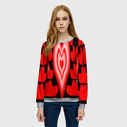 Свитшот женский Сердечки с красными узорами, цвет: 3D-меланж — фото 2