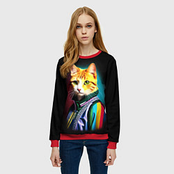 Свитшот женский Модный рыжий кот - неон - поп-арт, цвет: 3D-красный — фото 2