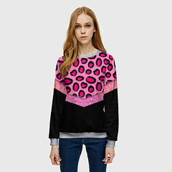 Свитшот женский Розовый леопард и блестки принт, цвет: 3D-меланж — фото 2