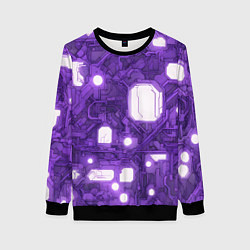 Свитшот женский Фиолетовые кибернетические схемы неон, цвет: 3D-черный