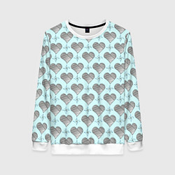 Свитшот женский Сердечко черно - белое и снежинка, цвет: 3D-белый