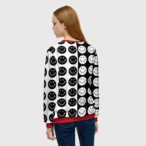 Женский свитшот Smiley black and white / 3D-Красный – фото 4