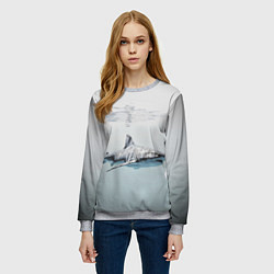 Свитшот женский Акула большая белая в толще воды, цвет: 3D-меланж — фото 2