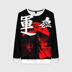 Свитшот женский Японский самурай и красная луна, цвет: 3D-белый