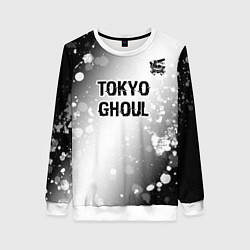 Свитшот женский Tokyo Ghoul glitch на светлом фоне: символ сверху, цвет: 3D-белый