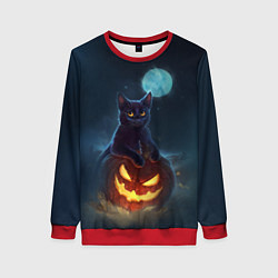 Свитшот женский Кот с тыквой - хэллоуин, цвет: 3D-красный