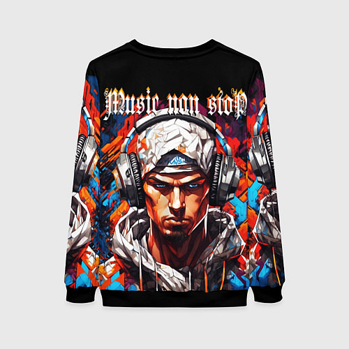 Женский свитшот Граффити парень в наушниках music non stop / 3D-Черный – фото 2