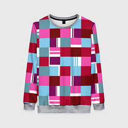 Свитшот женский Ретро квадраты вишнёвые, цвет: 3D-меланж