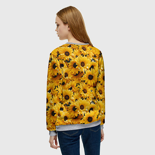 Женский свитшот Желтые объемные цветы от нейросети / 3D-Меланж – фото 4