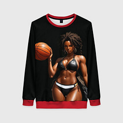 Свитшот женский Девушка с баскетбольным мячом, цвет: 3D-красный