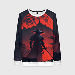 Свитшот женский Samurai and red moon - нейросеть, цвет: 3D-белый