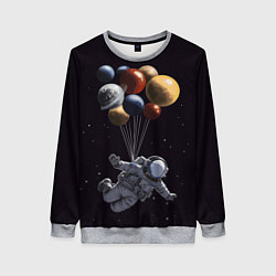 Свитшот женский Космонавт с шариками в космосе, цвет: 3D-меланж
