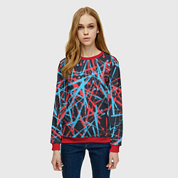 Свитшот женский Синие и красные гранжевые полосы, цвет: 3D-красный — фото 2