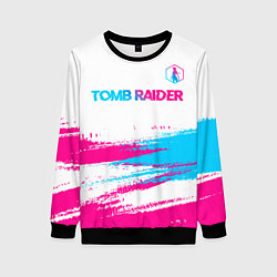 Свитшот женский Tomb Raider neon gradient style посередине, цвет: 3D-черный