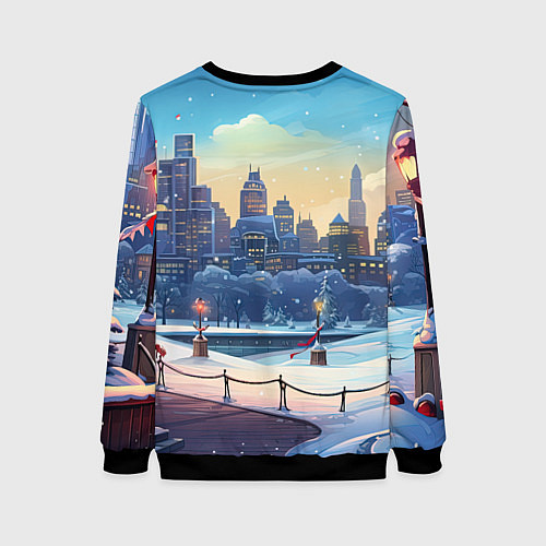 Женский свитшот Зимний большой город / 3D-Черный – фото 2