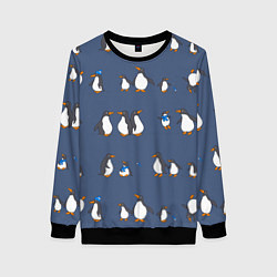 Свитшот женский Забавное семейство пингвинов, цвет: 3D-черный