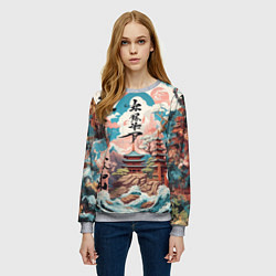 Свитшот женский Потёртая Японская иллюстрация, цвет: 3D-меланж — фото 2